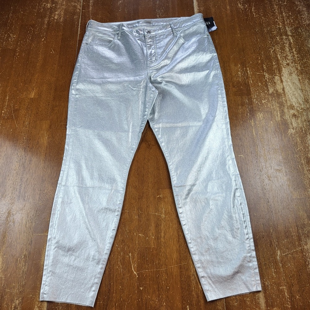 Kut From The Kloth Women's Charlize Fab Ab Cigarette Silver Jeans Size 14 NWT